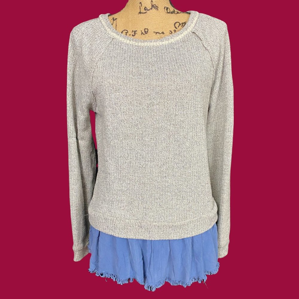 Blu Pepper Layered Faux Distressed Shirttail Sweater Medium lightweight spring